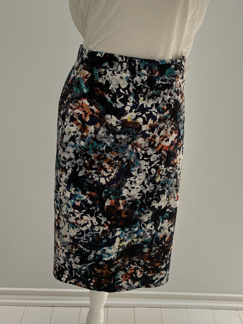 The Limited Abstract Floral Pencil Skirt - Black, Teal, Brown, White